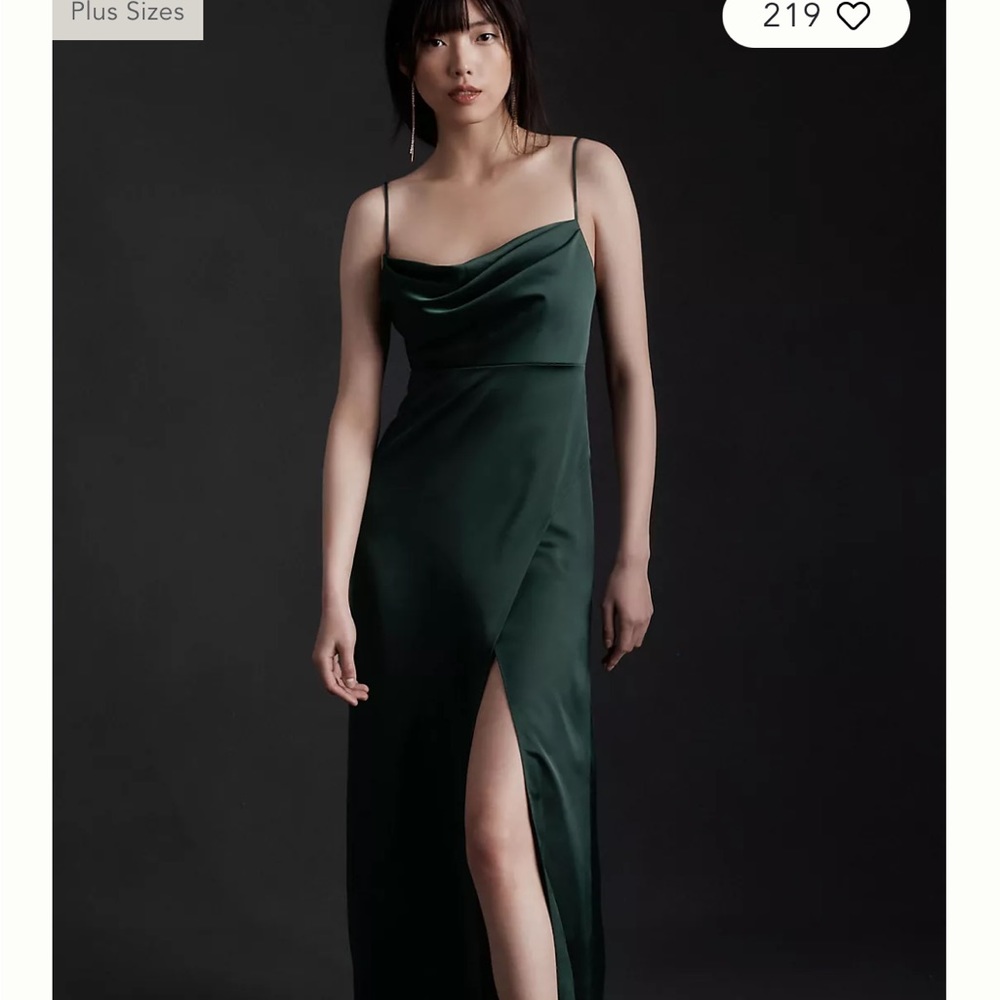 Anthropologie BHLDN REMY COWL-NECK FAUX-WRAP SATIN GOWN 69274678 DARK EMERALD, 4